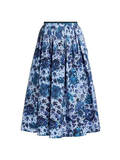 Prabal Gurung Women's Pleated Floral Cotton-Blend Midi-Skirt