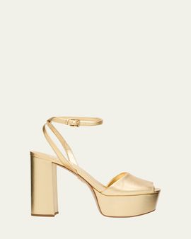 Prada 115mm Metallic Leather Platform Sandals