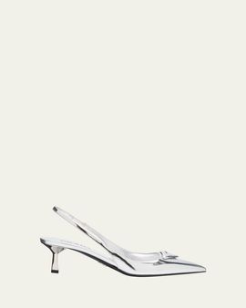 Prada 55mm Metallic Leather Slingback Pumps