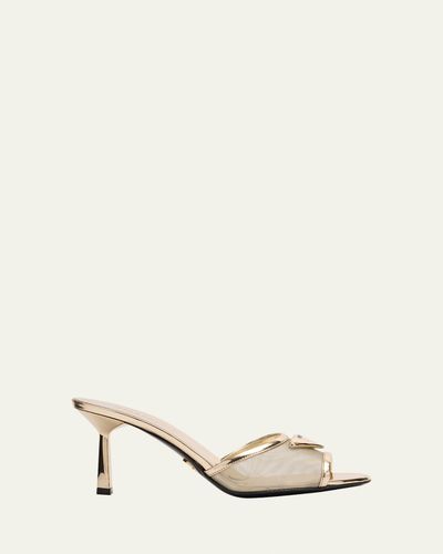 Prada 75mm Metallic Leather Mesh Sandals
