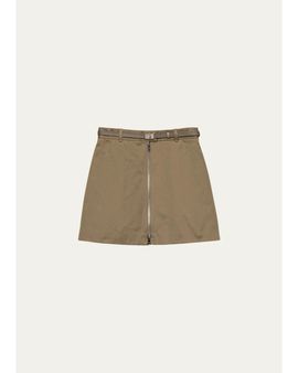 Prada Belted Cotton-Blend Mini Skirt
