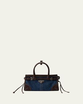 Prada Bonnie Denim & Leather Top-Handle Bag