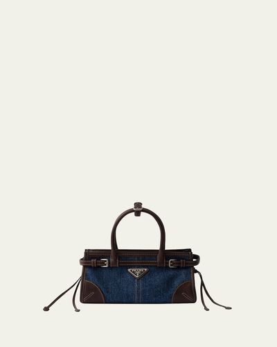 Prada Bonnie Denim & Leather Top-Handle Bag