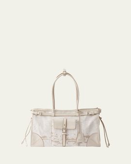 Prada Bonnie Large Printed Linen & Leather Shoulder Bag