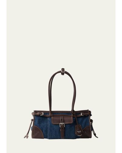 Prada Bonnie Medium Denim and Leather Shoulder Bag
