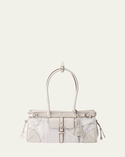 Prada Bonnie Medium Printed Linen & Leather Shoulder Bag