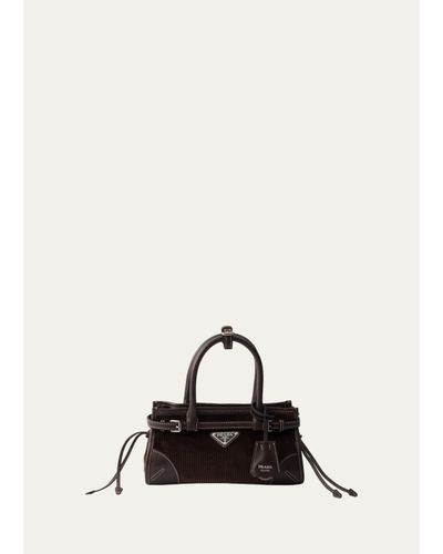 Prada Bonnie Small Corduroy & Leather Top-Handle Bag