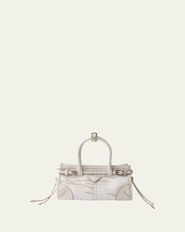 Prada Bonnie Small Printed Linen & Leather Top-Handle Bag