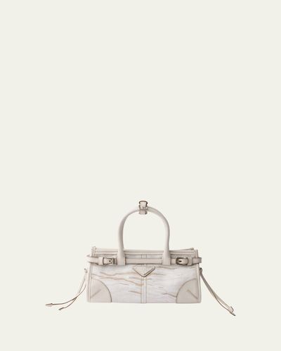 Prada Bonnie Small Printed Linen & Leather Top-Handle Bag