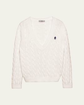 Prada Cable-Knit V-Neck Cotton Sweater