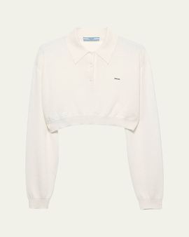 Prada Cashmere Long-Sleeve Cropped Polo Sweater