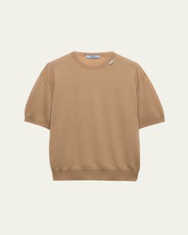 Prada Cashmere Short-Sleeve Crewneck Sweater
