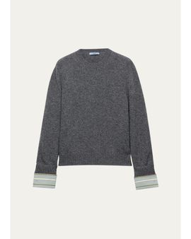 Prada Contrast-Cuff Cashmere-Wool Sweater