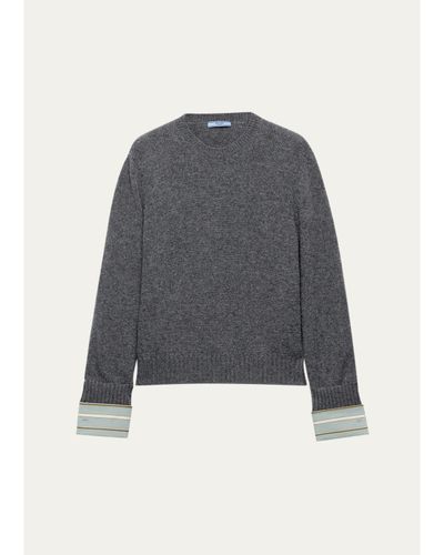 Prada Contrast-Cuff Cashmere-Wool Sweater