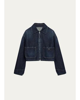 Prada Drop-Shoulder Denim Crop Jacket