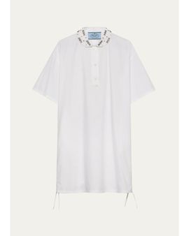 Prada Embellished Cotton-Blend Mini Polo Dress