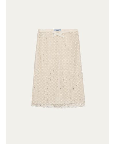Prada Embellished Floral Mesh A-Line Skirt