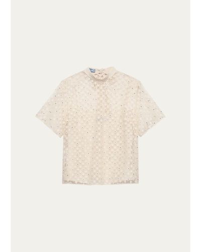 Prada Embellished Floral Mesh Top