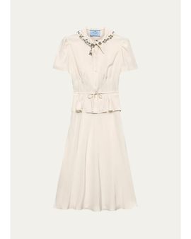 Prada Embellished Silk Tie-Waist Midi Dress