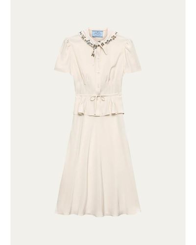 Prada Embellished Silk Tie-Waist Midi Dress