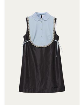 Prada Embellished Taffeta Collared Mini Dress