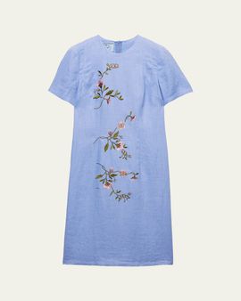 Prada Embroidered Linen Midi Dress