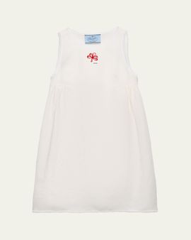 Prada Embroidered Slubbed Canvas Mini Dress