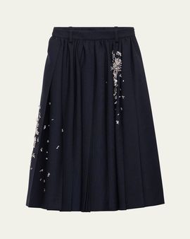 Prada Embroidered Wool Midi Skirt