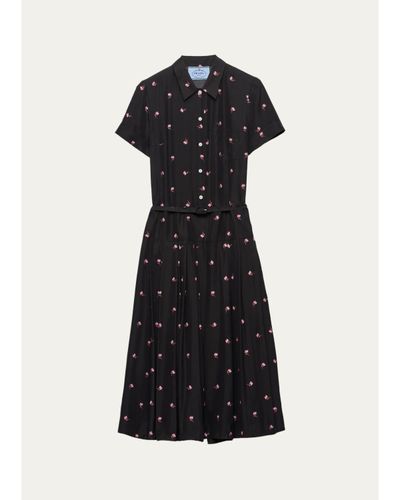 Prada Floral Belted Midi Dress