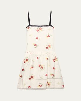 Prada Floral Embroidered Linen Mini Dress
