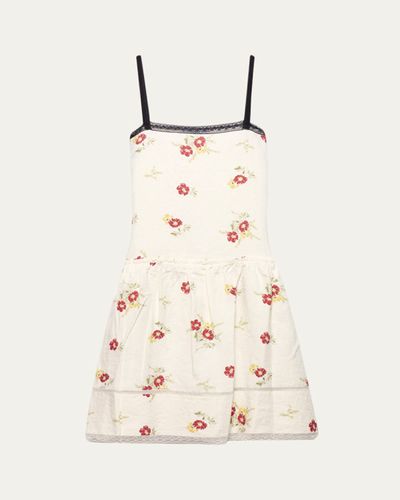 Prada Floral Embroidered Linen Mini Dress