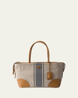 Prada Large Canvas and Leather Tote Bag