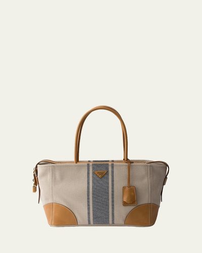 Prada Large Canvas and Leather Tote Bag