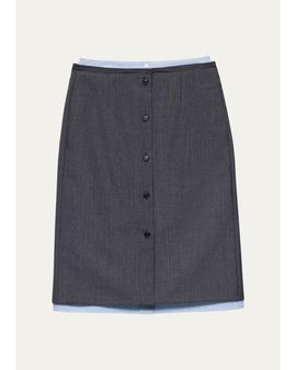 Prada Layered Button-Front Tailored Skirt