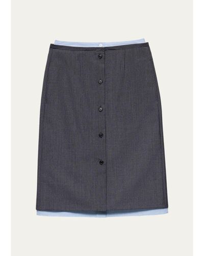 Prada Layered Button-Front Tailored Skirt