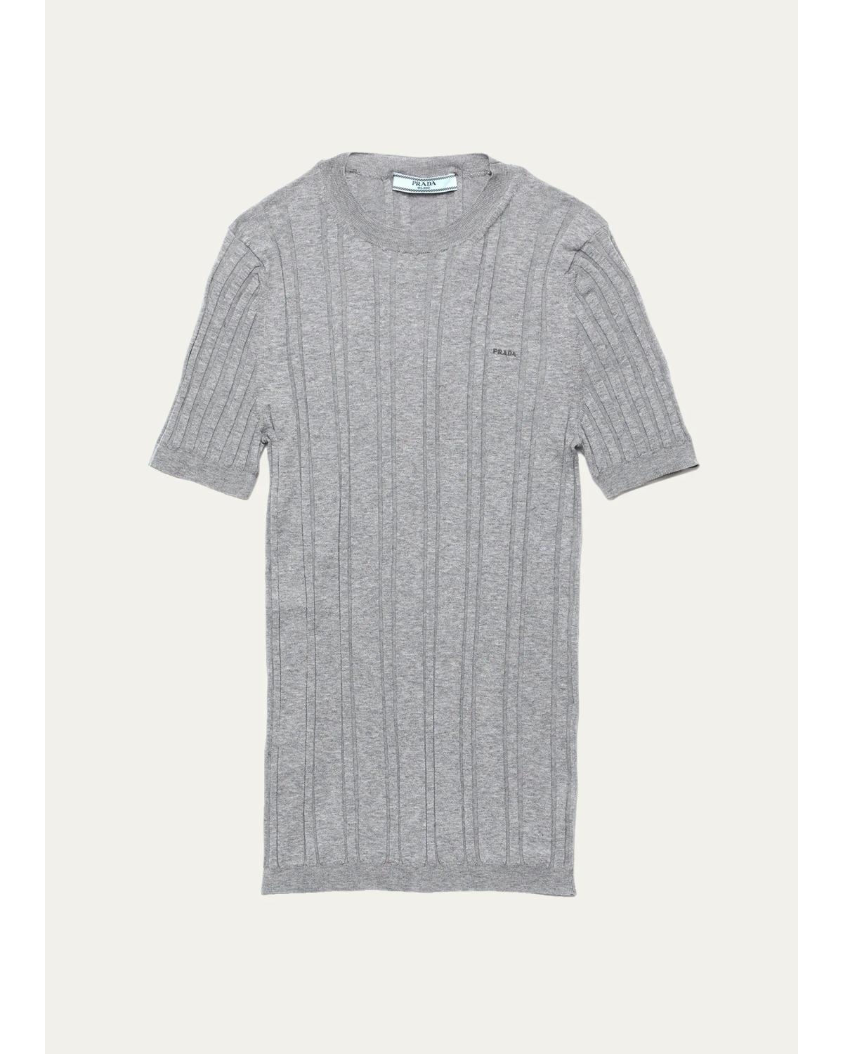 Prada Logo-Embroidered Cotton Ribbed Short-Sleeve Sweater