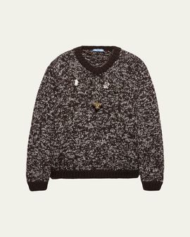 Prada Melange Wool Crewneck Sweater with Pendants