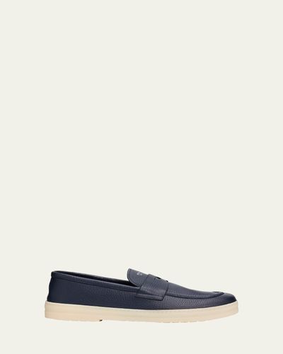 Prada Men's Alphabet Deerskin Rubber-Sole Penny Loafers