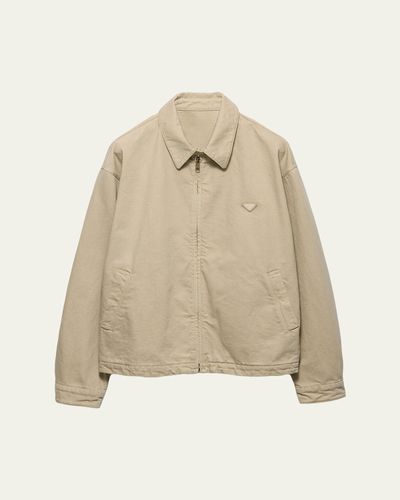 Prada Men's Denim Triangle Logo Full-Zip Jacket