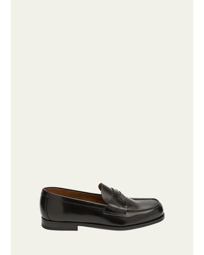 Prada Men's Spazzolato Triangle Logo Penny Loafers