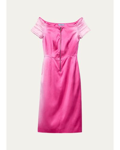 Prada Off-The-Shoulder Washed Duchesse Satin Midi Dress