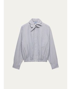 Prada Plaid Cotton Bow-Collar Shirt