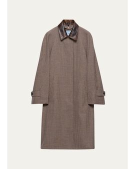 Prada Plaid Wool-Leather Belted Coat