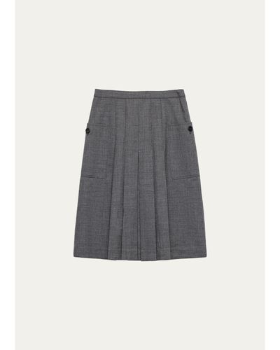 Prada Pleated-Front Wool A-Line Skirt