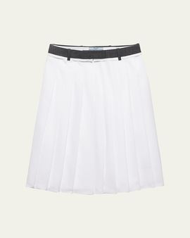 Prada Pleated Poplin And Rush Stitch Midi Skirt