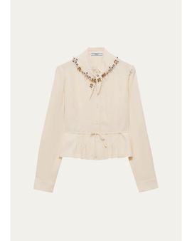 Prada Pleated Silk Handkerchief Scarf Button-Down Shirt