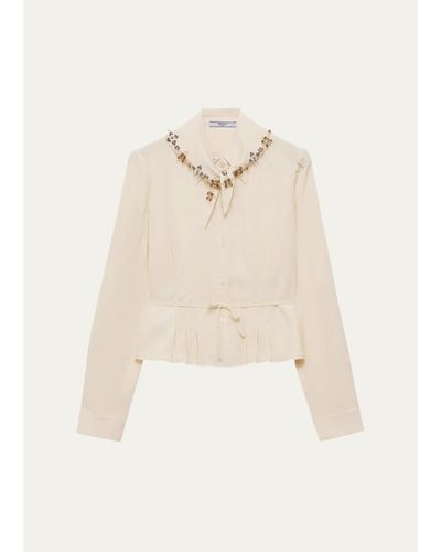 Prada Pleated Silk Handkerchief Scarf Button-Down Shirt