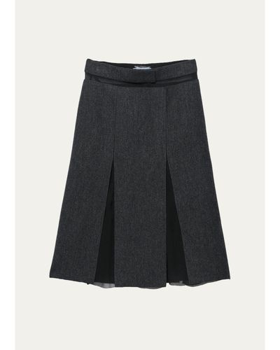 Prada Pleated Wool-Silk Midi Skirt