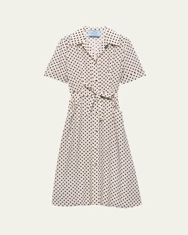 Prada Polka-Dot Print Marocain Shirtdress