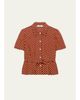 Prada Polka-Dot Silk Short-Sleeve Button-Down Shirt - 1